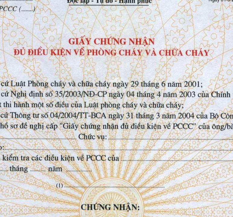 Thủ tục xin cấp giấy chứng nhận phòng cháy chữa cháy